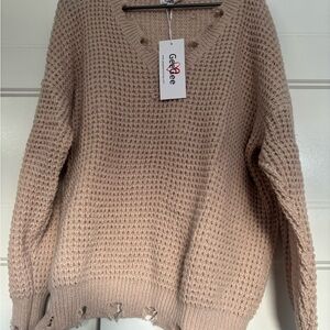 GeeGee Women's Beige V-Neck Sweater
